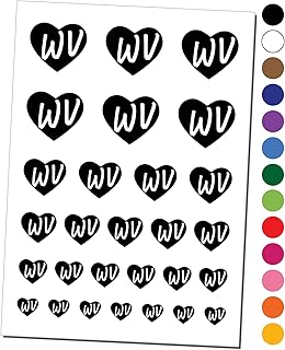WV West Virginia State in Heart Temporary Tattoo Water Resistant Fake Body Art Set Collection - White (One Sheet)