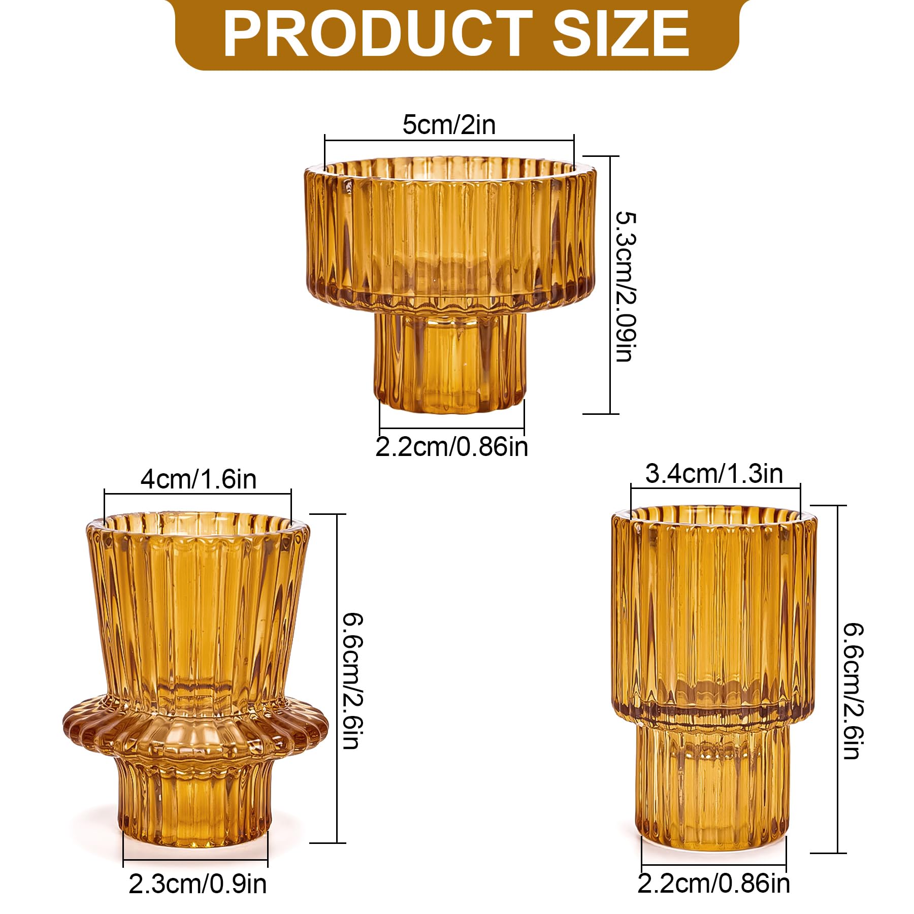 Toptime Candle Holders Set of 6, Glass Candlestick Holders Pinstripe Pattern, Reversible Tealight & Taper Candle Holders - Image 2