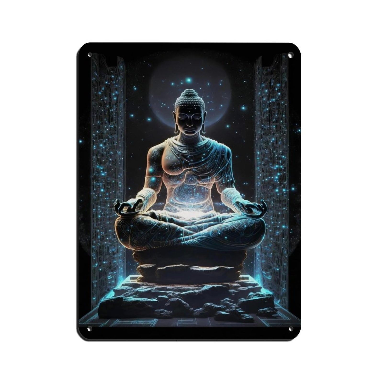 Celestial Buddha in Cosmic Meditation Tin Sign Vintage Metal Pub Club Cafe Bar Home Wall Art Decoration Poster Retro 12x16inch(30x40cm)
