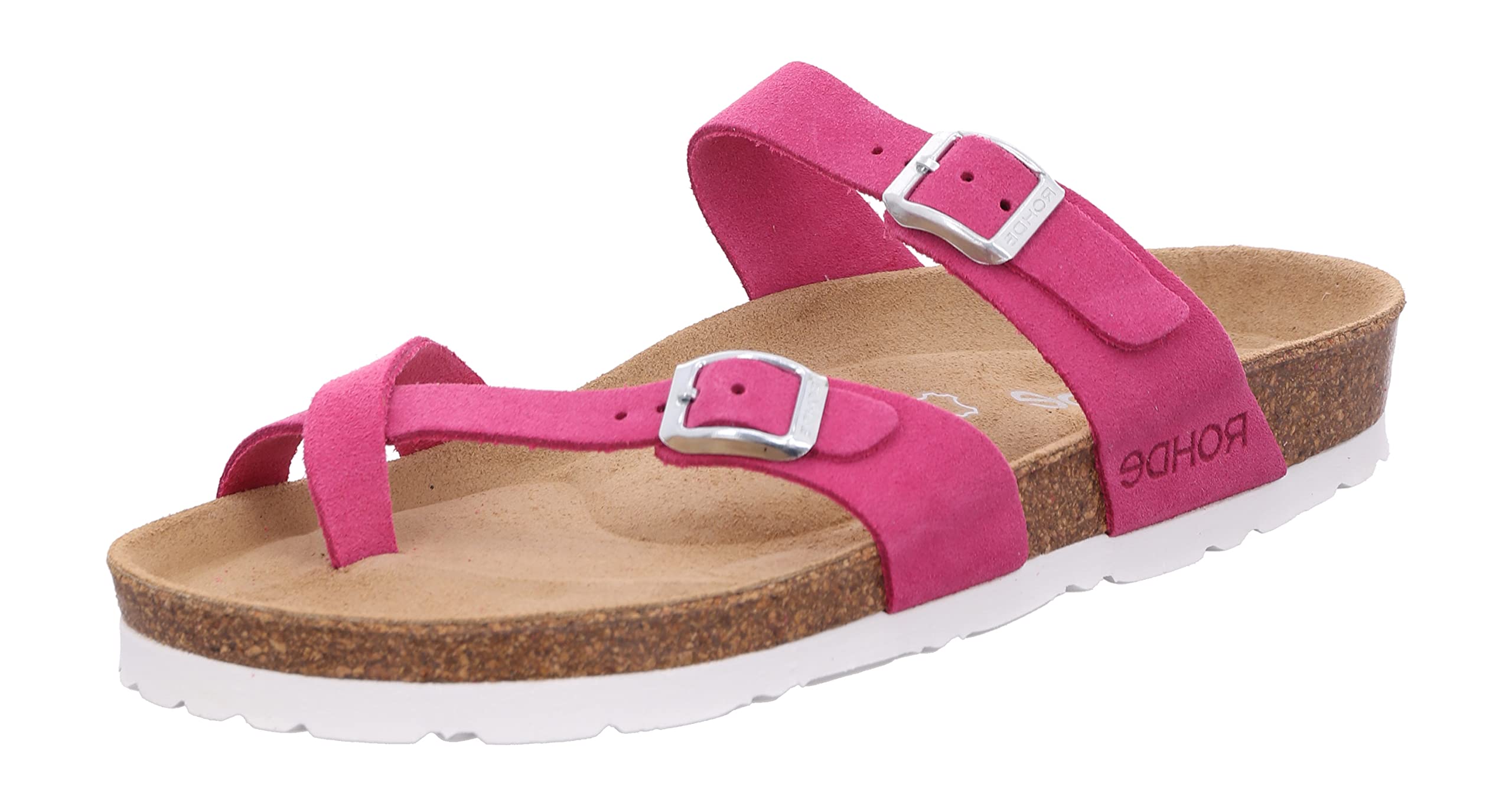 Rohde Damen Zehentrenner Pantolette Leder Schnalle Kork Fußbett Alba 5573, Größe:40 EU, Farbe:Pink