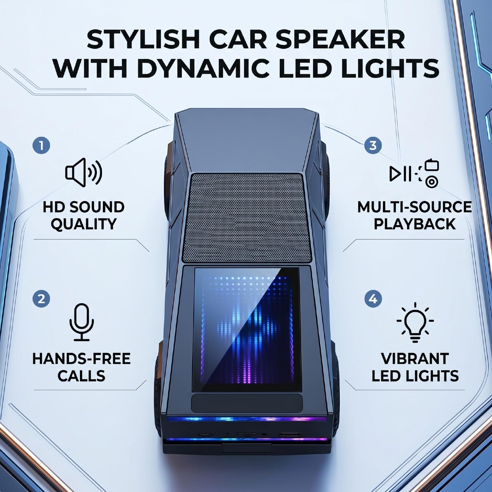 SENECESLI Altoparlanti per Auto, Schermo Display HD Audio, 15 W, Luce LED da Festa, for Intrattenimento in Auto (BLACK)