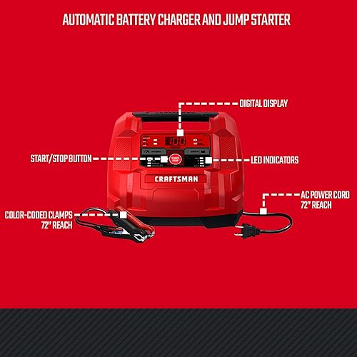Miniatura 7 de CRAFTSMAN CMXCESM253 100A 6V12V Cargador de batería totalmente automático y arrancador de motor - Probador de batería integrado y probador de