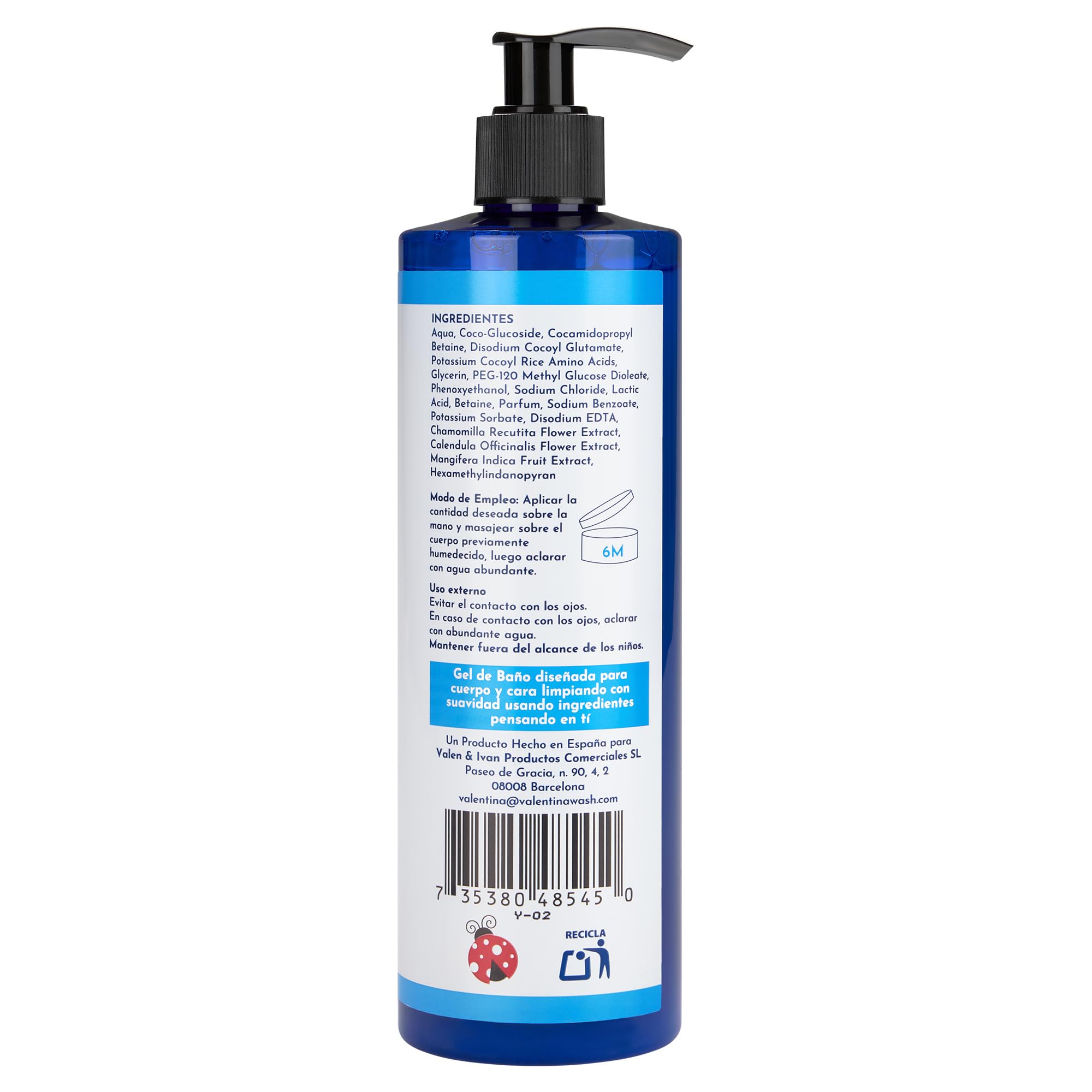 VALENTINA Gel de Baño Ideal Bebes y Niños para Cuerpo y Cara con Caléndula, Manzanilla y Extractos de Frutas | Natural, Suave, Apto para Piel Sensible y Atópica | Uso Familiar 2.400 ml. Sin parabenos