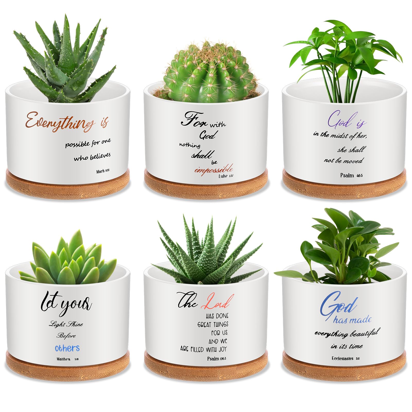 Amazon.com: Mifoci 6 Pcs Bible Verse Succulent Pot Christian Bible Verse  Gifts Set Ceramic Mini Floral Succulent Planters with Bamboo Tray 3 x 3 x 2  Inches Plant Pots Decorative for Garden