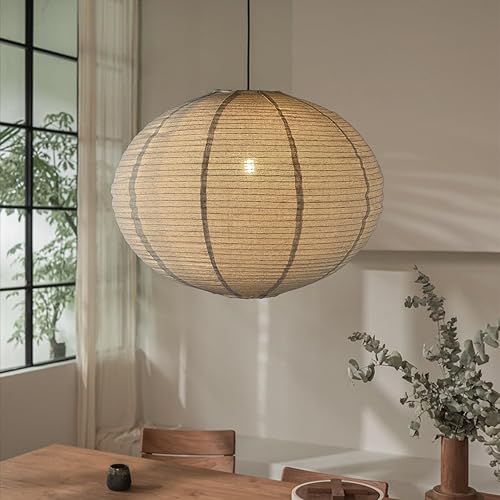 Lámpara colgante de lino japonés con cable enchufable E26 de 20 pulgadas, lámpara de lino Wabi-Sabi hecha a mano, lámpara de techo para dormitorio,
