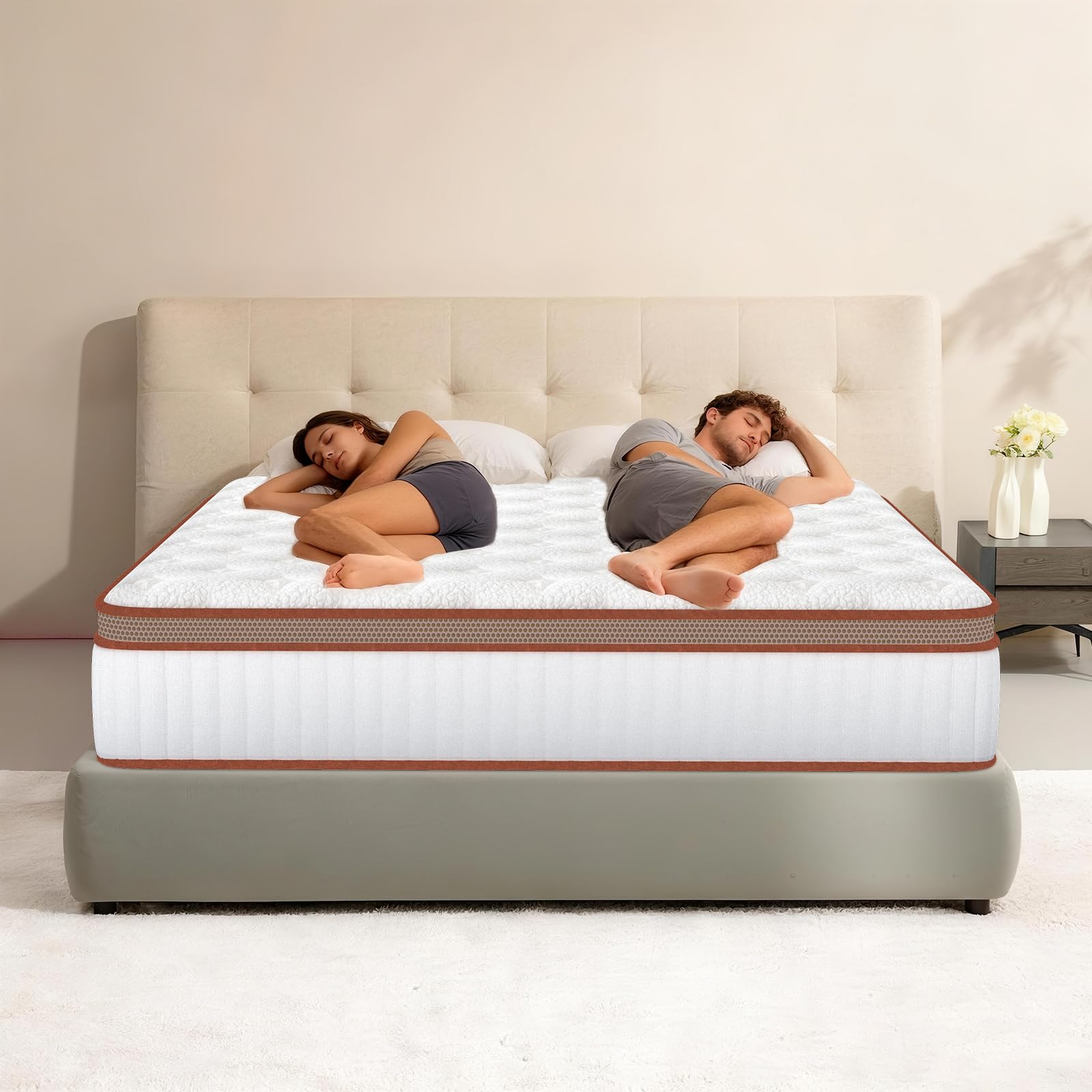 Colchón Viscoelástico 140 x 200 cm, Colchón Matrimonio con Muelles Ensacados, Ortopédico, Alivio de Presión y Ergonomía, Firmeza Media, 7 Zonas Confort, Transpirable, Hipoalergénico y Antibacteriano