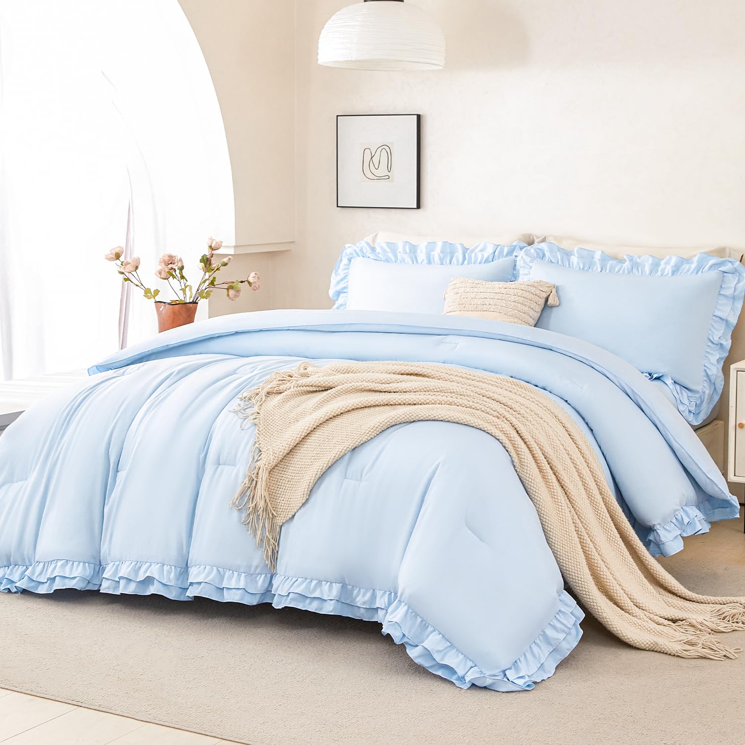 Light Blue Ruffle Comforter Set - Full Size -1 Light Blue Ruffle Comforter Set - Full Size -1
