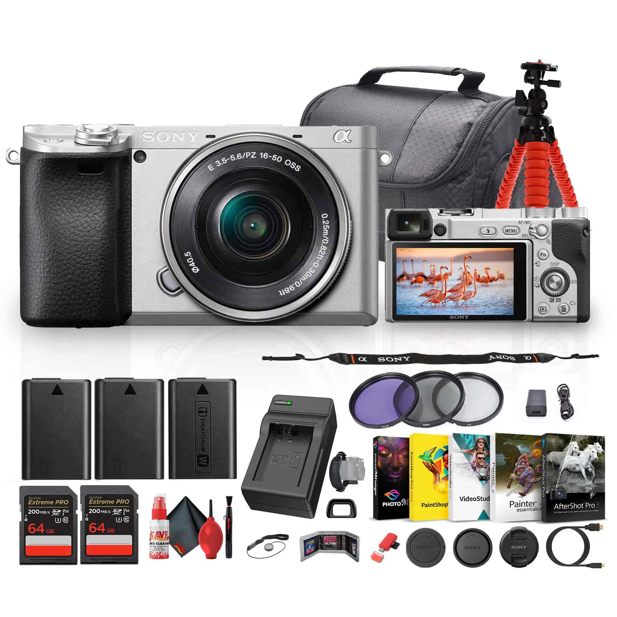 Sony a6400 Mirrorless Camera with 16-50mm Lens & Camera Bag (Silver) Bundle