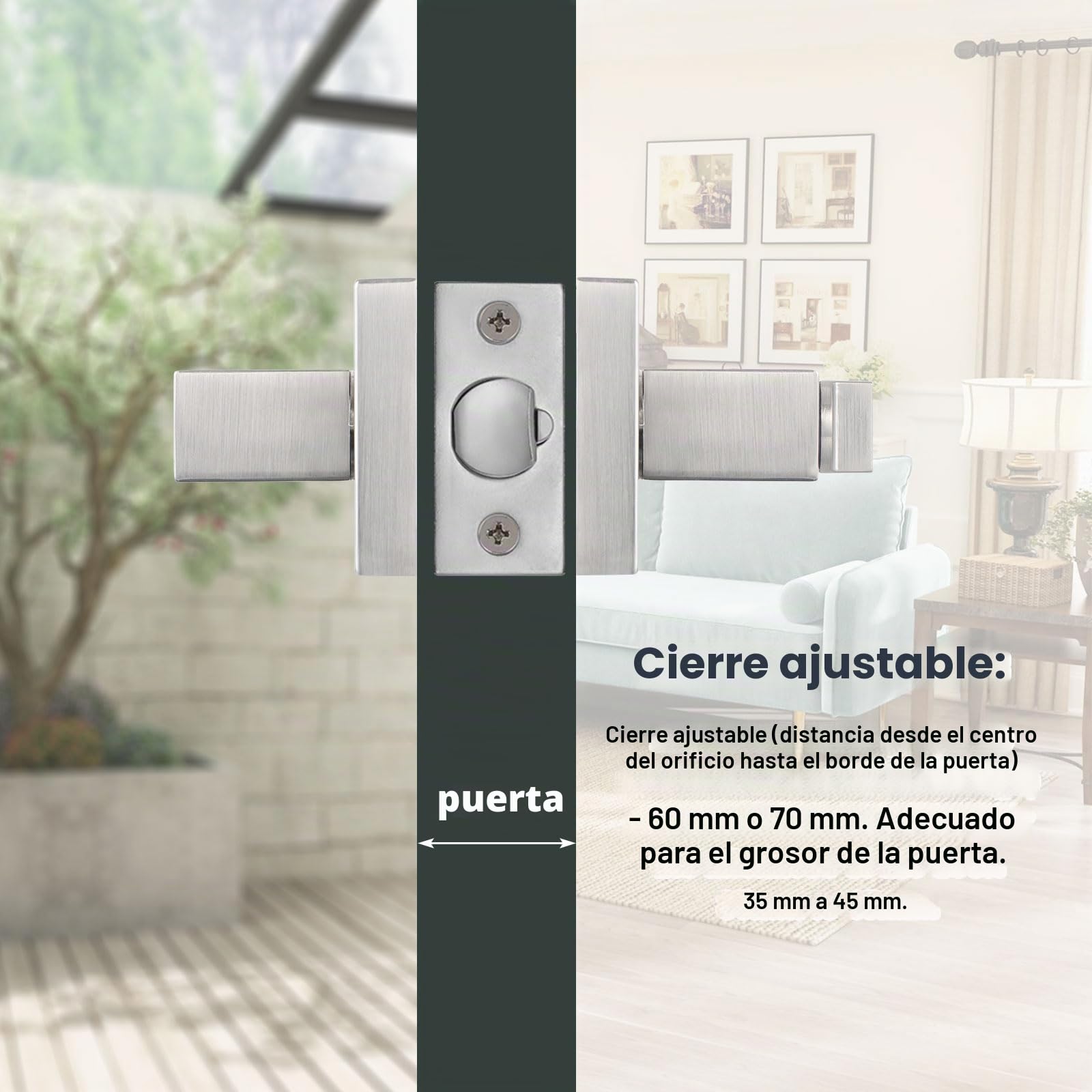 HSEAMALL Tirador de palanca para puerta, tirador de puerta interior con cerradura y llave, puerta de entrada cuadrada para dormitorio oficina mano derecha o izquierda (plata)