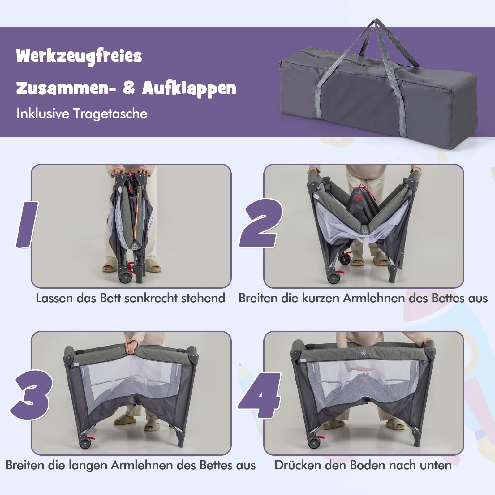COSTWAY 5 in 1 Babybett, Reisebett Baby mit Matratze, Beistellbett höhenverstellbar mit Wickeltisch, Sicherheitsgurt, Spieluhr & Hängespielzeug, Stubenwagen Babywiege mit Rollen für Kleinkinder, Blau