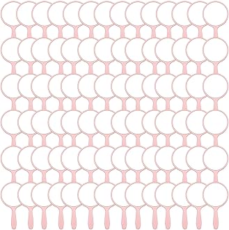 Vinsot 150 Pcs Handheld Mirror Bulk Small Hand Compact Mirrors with Handle Plastic Travel Makeup Portable 3.94 x 2.16 Inch for Birthday Dress up Wedding Practice Pronunciation (Pink)