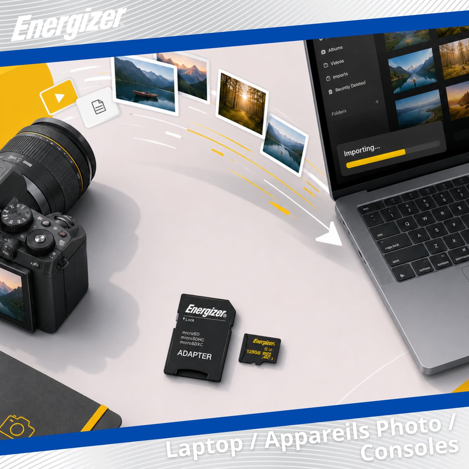 Energizer Carte Mémoire MicroSDXC 128 Go avec Adaptateur SD Inclus - Classe 10, UHS-I U1, Vitesse de Lecture 80 Mo/s - Stockage pour Smartphone, Tablette, Nintendo Switch et Appareil Photo