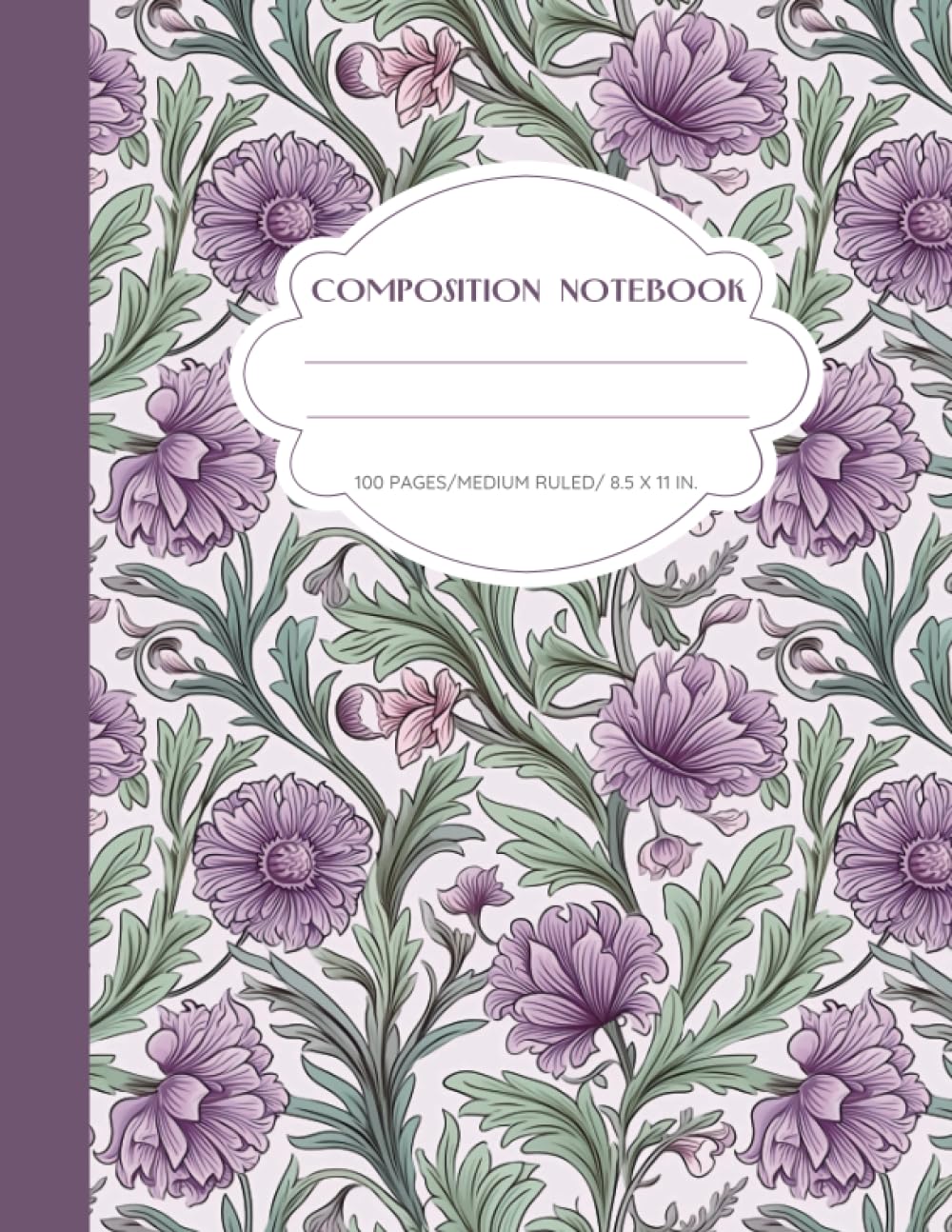 Purple Vintage Floral Composition Notebook: Vintage Flower Aesthetic Notebook Medium Ruled, 100 White Pages, 8.5" x 11" Paperback