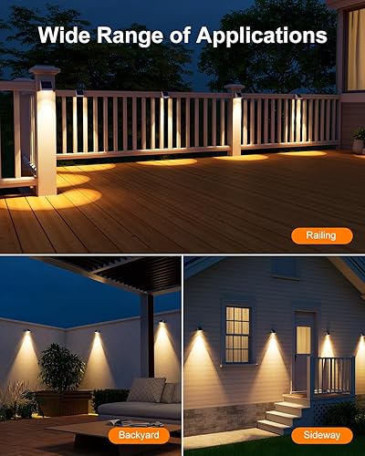 Miniatura 8 de Paquete de 12 luces solares para valla al aire libre, impermeables, con lente LED blanca cálida, para jaula de piscina exterior, patio, riel,