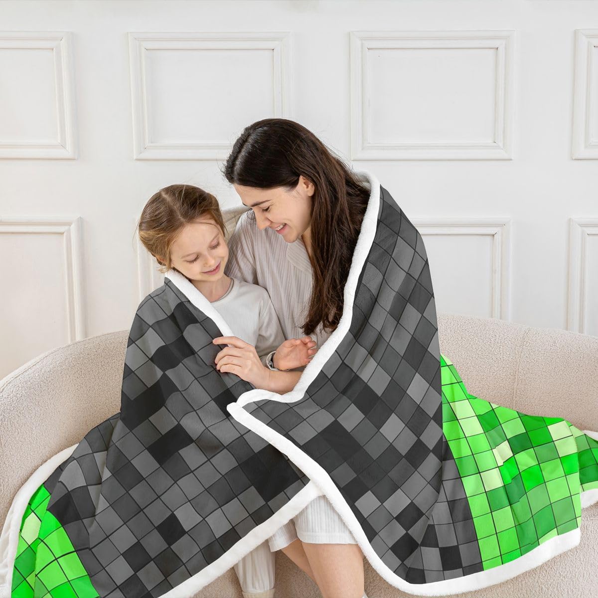 Pixel Fleece Throw Blanket Baby 30"x40" Ombre Green Black Sherpa Blanket Plush Fuzzy for Kids Boys Girls Decor Mining Themed Bed Couch Chair Living Room Breathable Soft Microfiber Gaming Bedroom Decor image 5