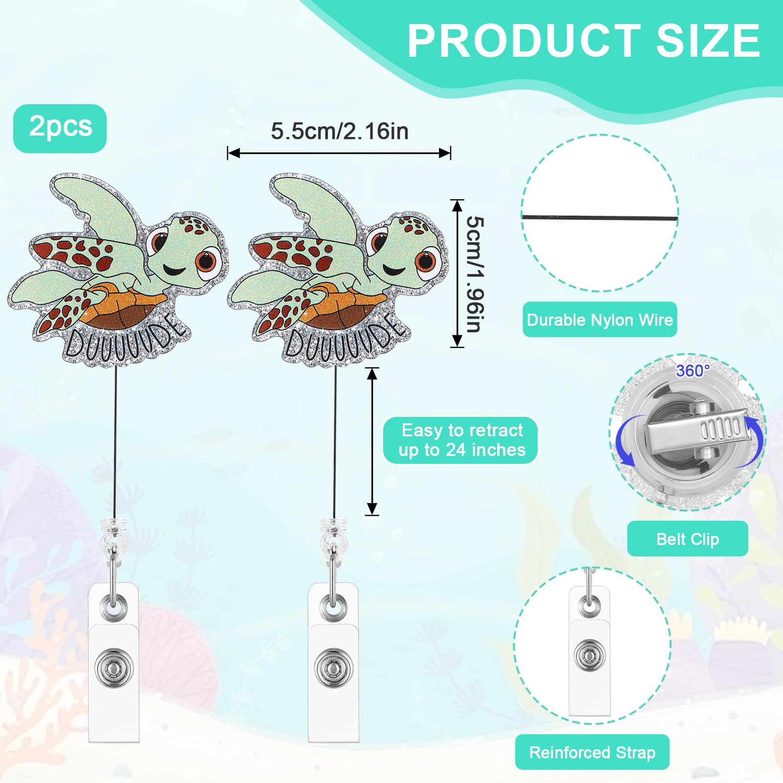 Tyqour 2PCS Nurse Badge Reel Retractable Badge Reel Funny Turtle Badge Reels Cute Sea Turtle Nurse Badge Holder Badge Accessories for Medical Assistant Doctor - Image 4