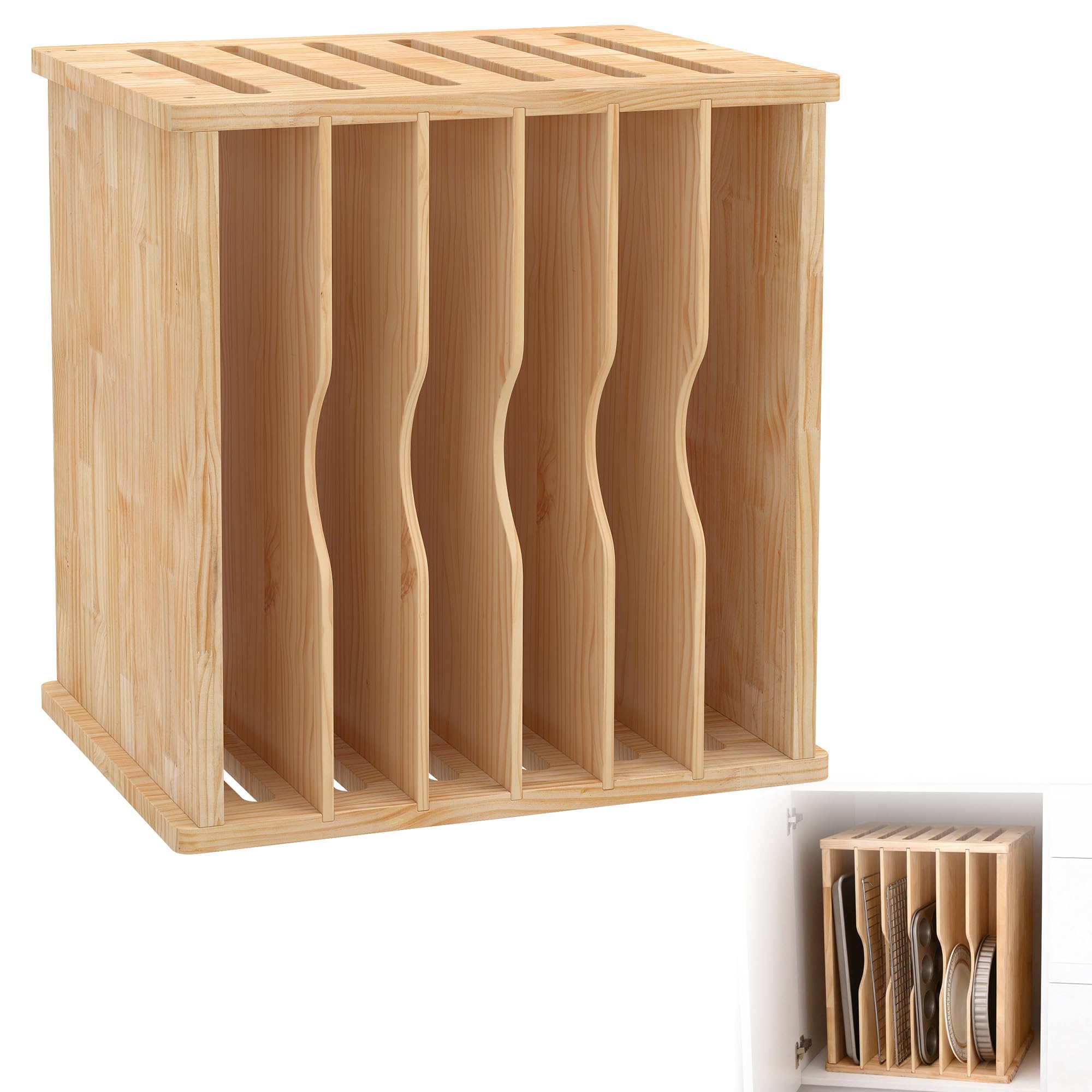 Photo 1 of Gtouse 7 Tier Wooden Tray Dividers for Cabinets, Cookie Sheet Organizer for Kitchen Cabinet, Vertical Cabinet Dividers for Baking Sheets, Pot, Pans, Cutting Board