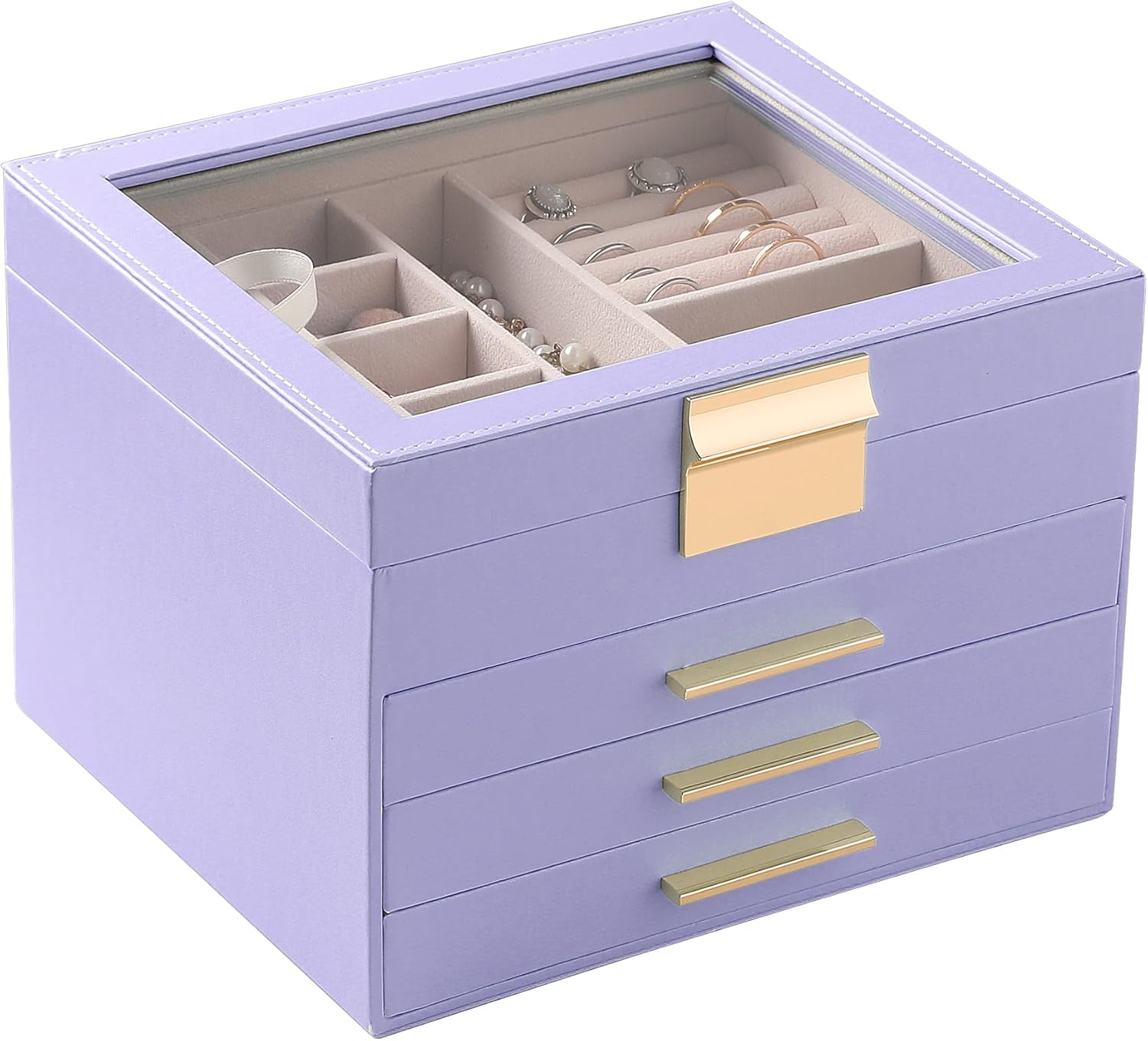 Frebeauty Clear Lid Jewelry Box,4 Layers Jewelry Organizer Large MultiFunctional