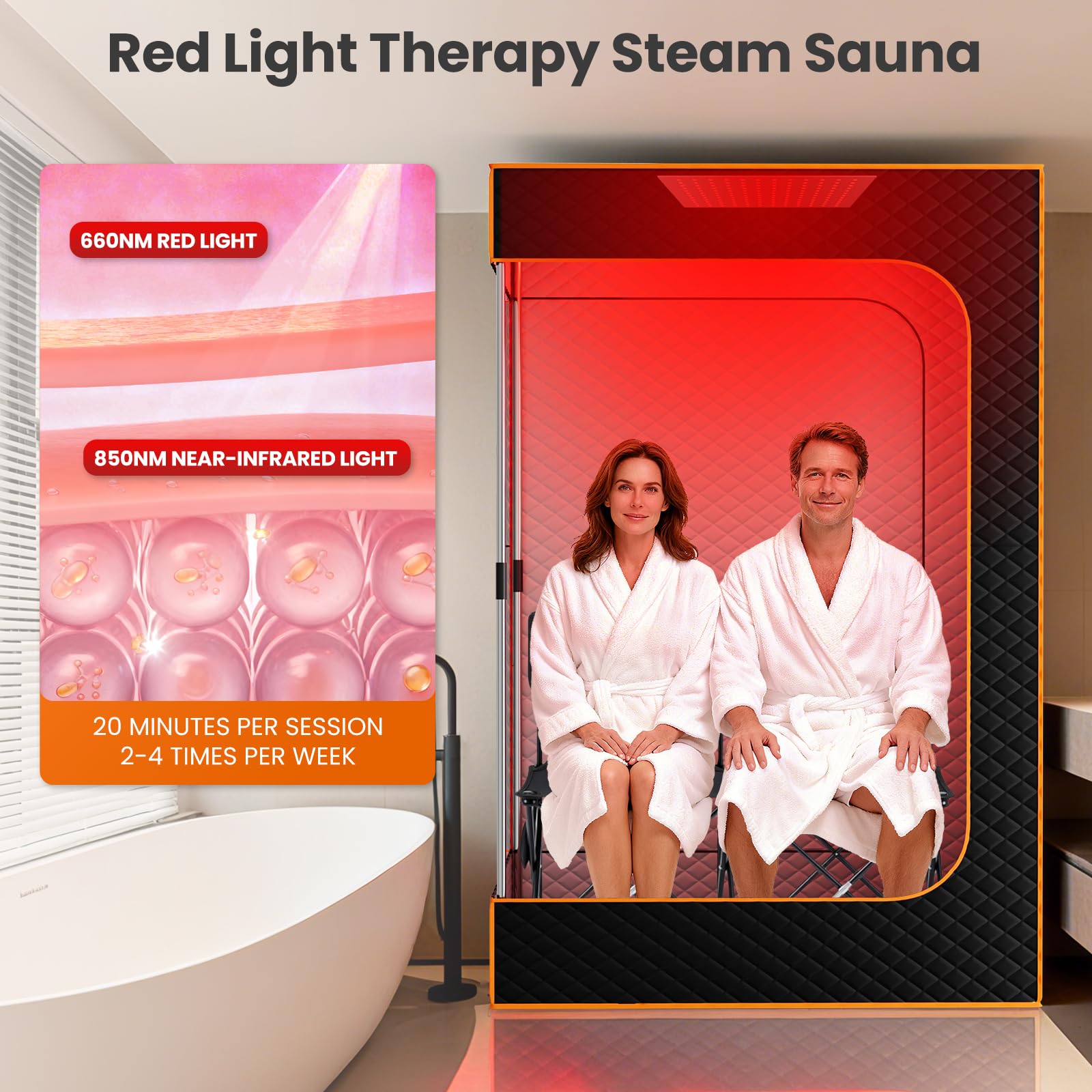 Infrarotsauna, 15 Min Schnellaufheizung Dampfsauna FüR Zuhause, 9 Einstellbare Temperaturstufen, Timer-Aufheizung, Portable Sauna Beinhaltet 3l Dampfgarer, Klappstuhl, Bodenmatte, Fernbedienung