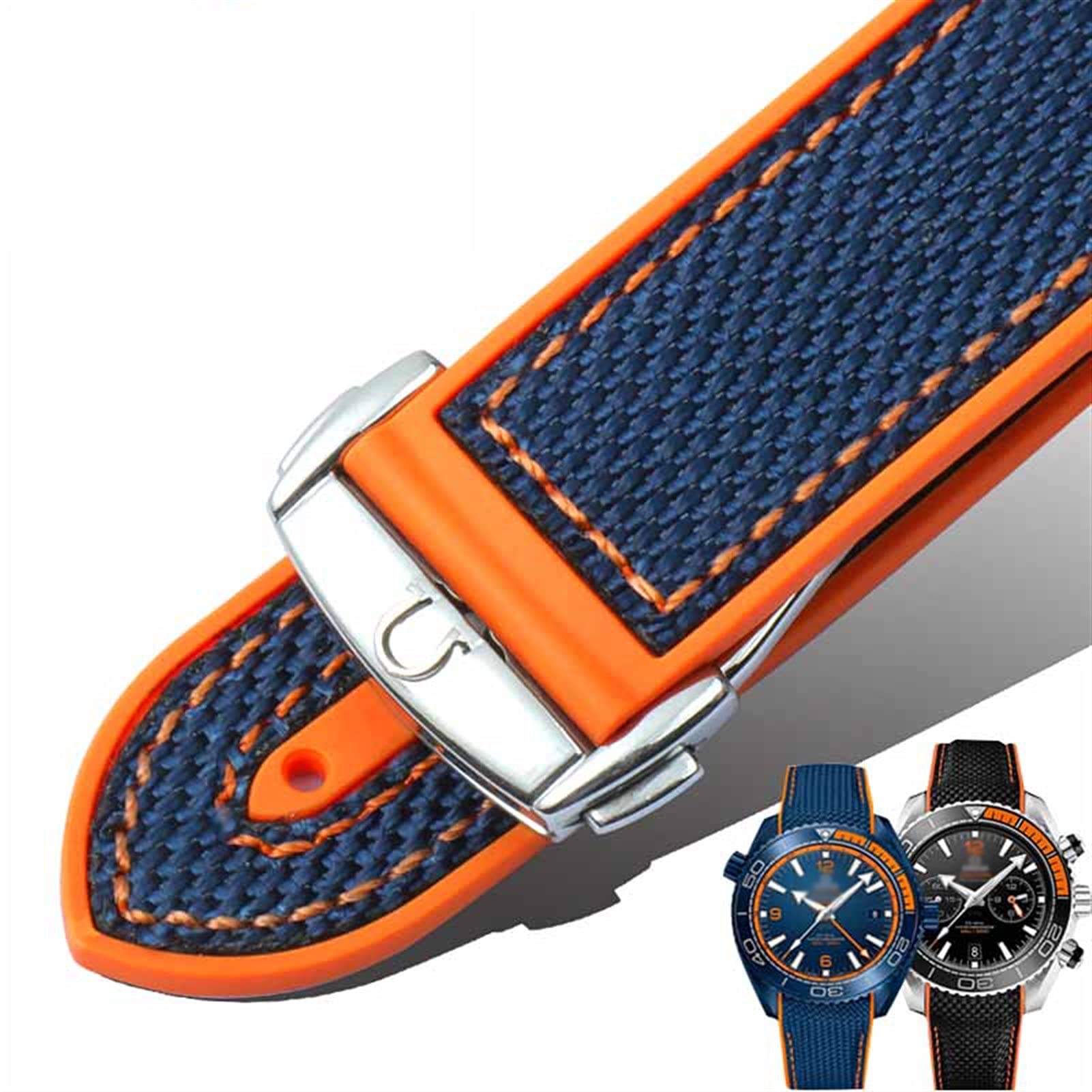 Correa de Caucho de Nailon Omega para Hombre con Cierre Plegable, Accesorio para Reloj, Cadena de Silicona