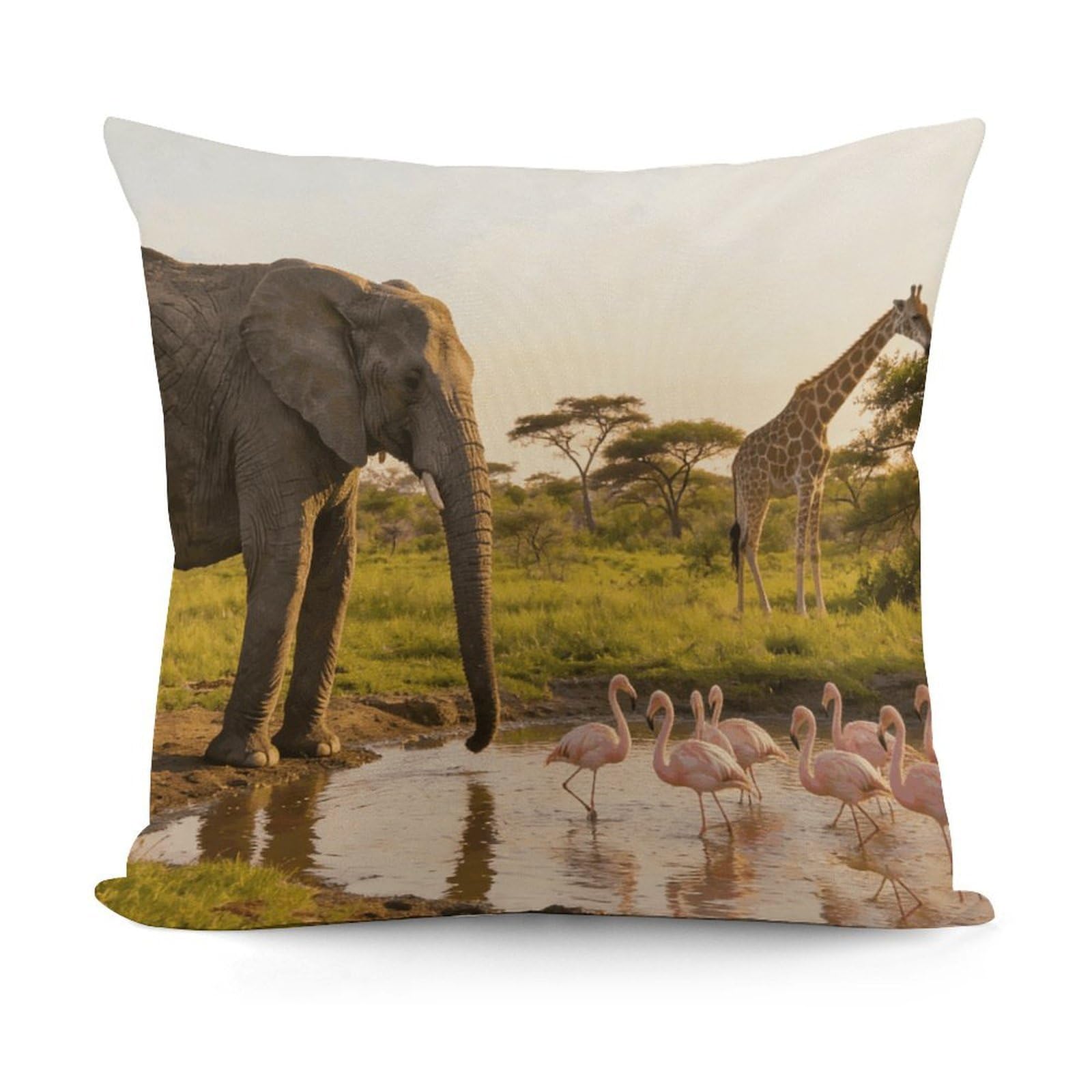 LZQPOEAS Elephant, Flamingo, Giraffe Throw Pillow Cover 18 X 18 in Cozy Couch Pillow Covers Farmhouse Throw Pillow Case Modern Square Pillowcase Home Decor Cushion Cover for Bedroom Living Room