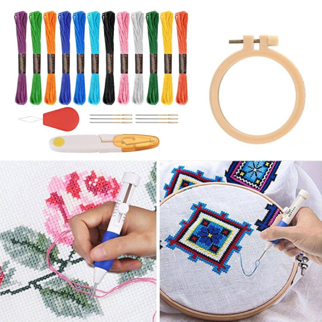 Kit Ricamo Per Bambini - Set Punto Croce Con 7 Schemi, Cerchi Da Ricamo E Accessori - Foto 6