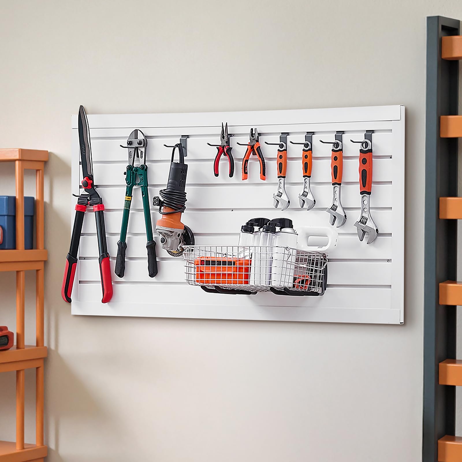 VEVOR Paneles de Pared de Listones 1225 x 645 x 20 mm, Panel de Listones de Garaje de PVC Diseño Modular con Estructura de Acoplamiento y Corte de Bricolaje para Almacenamiento y Exhibición, Blanco