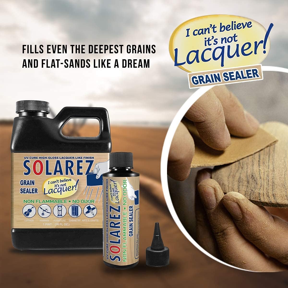 SOLAREZ I Can’t Believe It’s Not Lacquer ~ Grain Sealer (Pint) ~ No Odor, No Waiting - Cures 3-5 Minutes!, Eco-Friendly Zero VOC's, Perfect Sanding & No Dangerous Fumes!