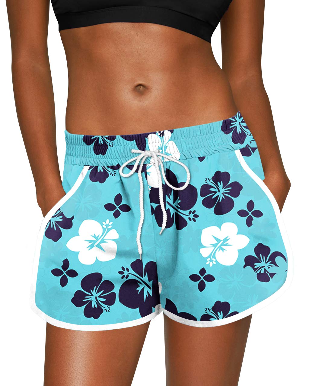 For G and PL Women Summer Floral Beach Boardshorts with Pockets Swim Trunks