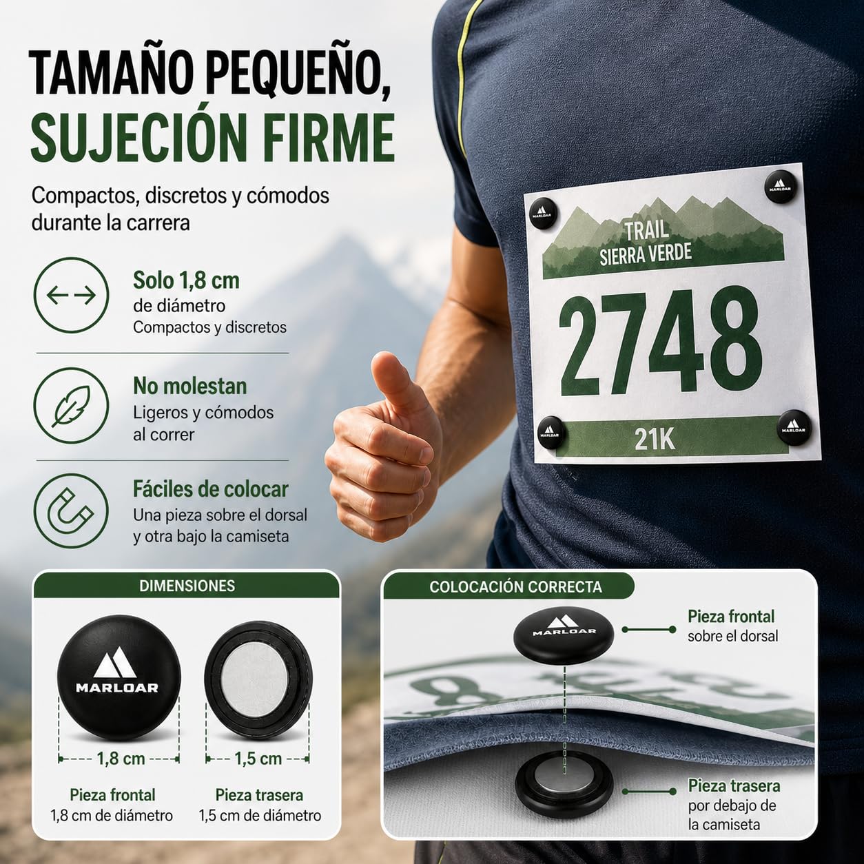 Imanes Dorsal Running Magnéticos para Maratón Trail Triatlón Pack 4-6