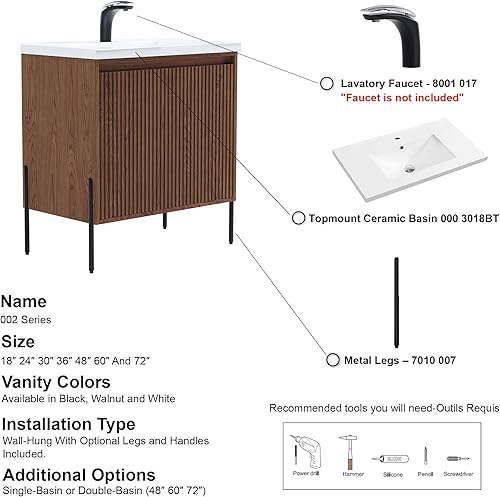 Miniatura 7 de Dowell - Juego de tocador de baño blanco de 30 pulgadas con fregadero de cerámica, armario de baño moderno con puerta de cierre suave, juego de