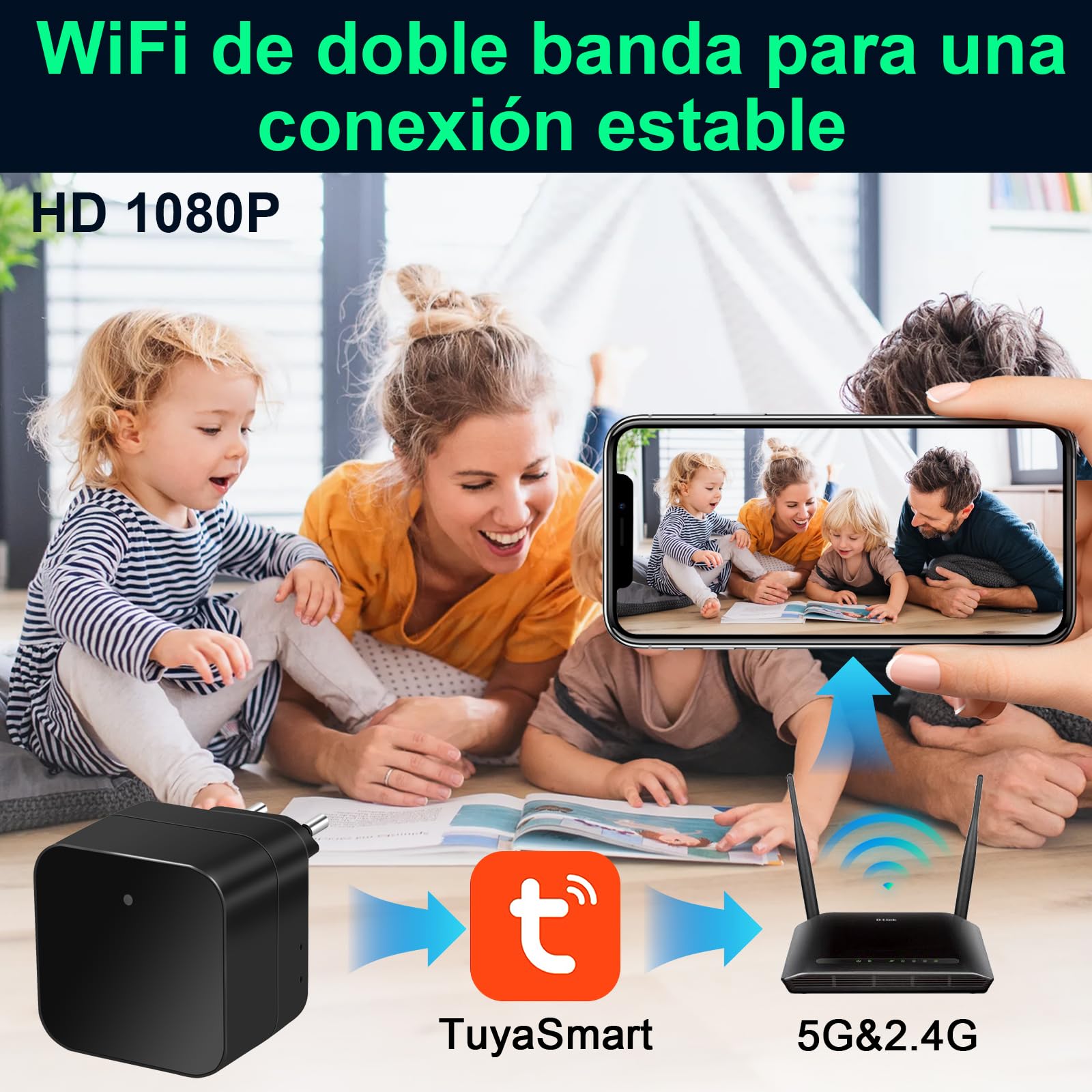 CYI Cargador USB con Cámara Oculta 1080P, Mini Cámara Espía Oculta WiFi 5G/2.4G, Camaras Espias Camufladas con Detección de Movimiento y Almacenamiento en la Nube para Uso en hogares, oficinas, etc.
