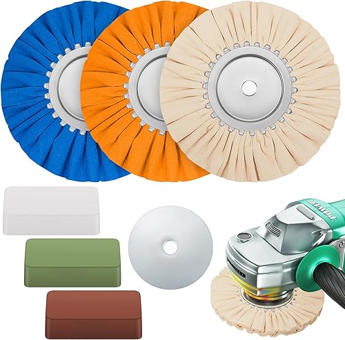 Tallew Kit de 7 ruedas de pulido de 8 pulgadas de diámetro de 58 pulgadas en orificio de árbol, rueda de pulido de metal de aluminio y compuesto de