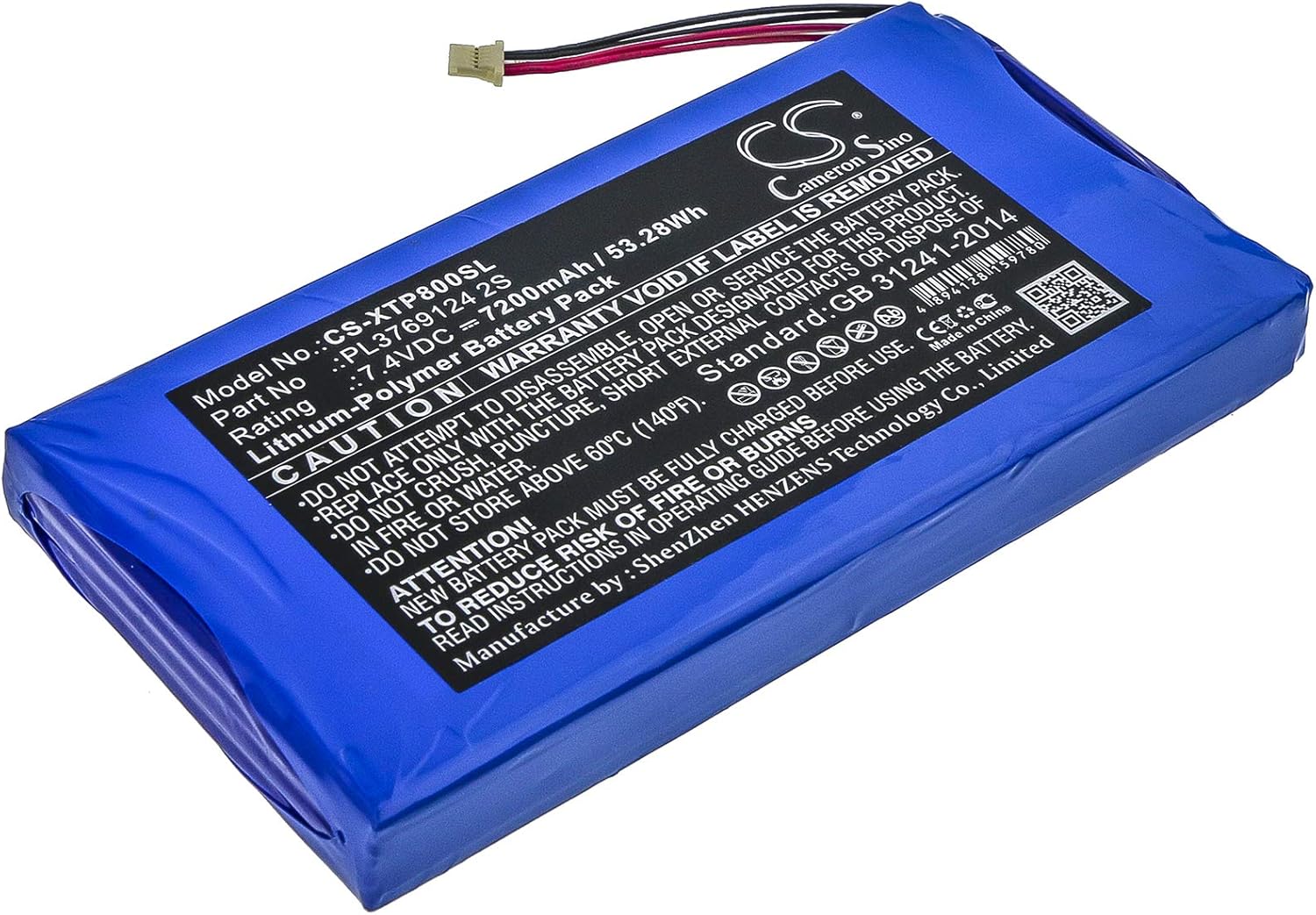 Cameron Sino Battery for XTOOL EZ500, i80 Pad, PS80, PS80E, X100 Pad 2, X100 Pad 2 Pro, X7 PN:XTOOL PL3769124 2S 7200mAh / 53.28Wh