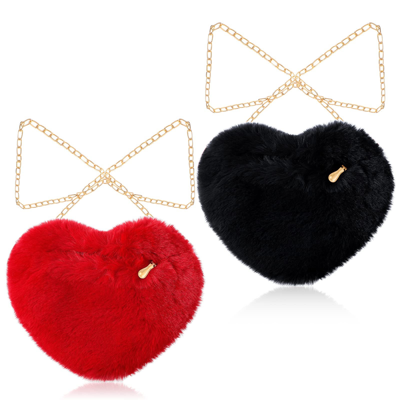 Saintrygo 2 Pcs Valentines Heart Purse for Women Girls Heart Fluffy Purses Fur Shoulder Bag Crossbody Purses with