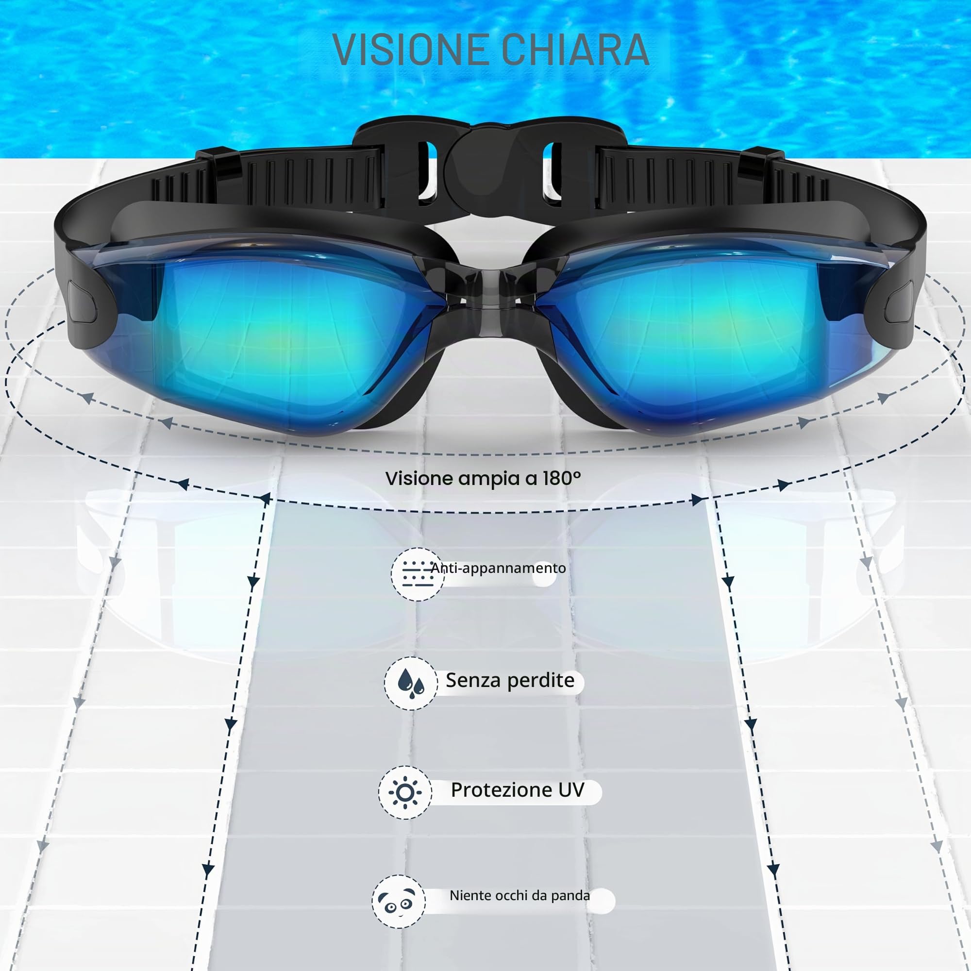 Occhialini Nuoto Per Adulti - Lenti Antiappannamento HD, Protezione UV, Impermeabili, Adatti Per Allenamento E Piscina - Occhialini Nuoto Uomo/Donna Unisex Con Vestibilità