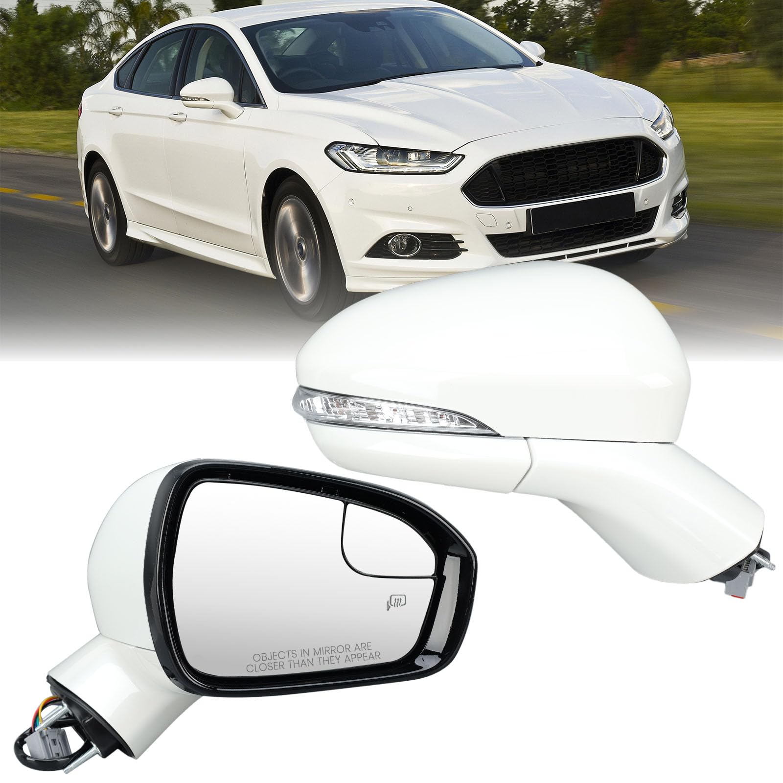 Photo 1 of Passenger Side Mirror Compatible with Ford Fusion 2013-2016 Sedan S SE SE Hybrid, Heated, with Turn Signal, Puddle Light, Blind Spot, Manual Folding, Power Mirrors Replace DS7Z17682BA (Right White)