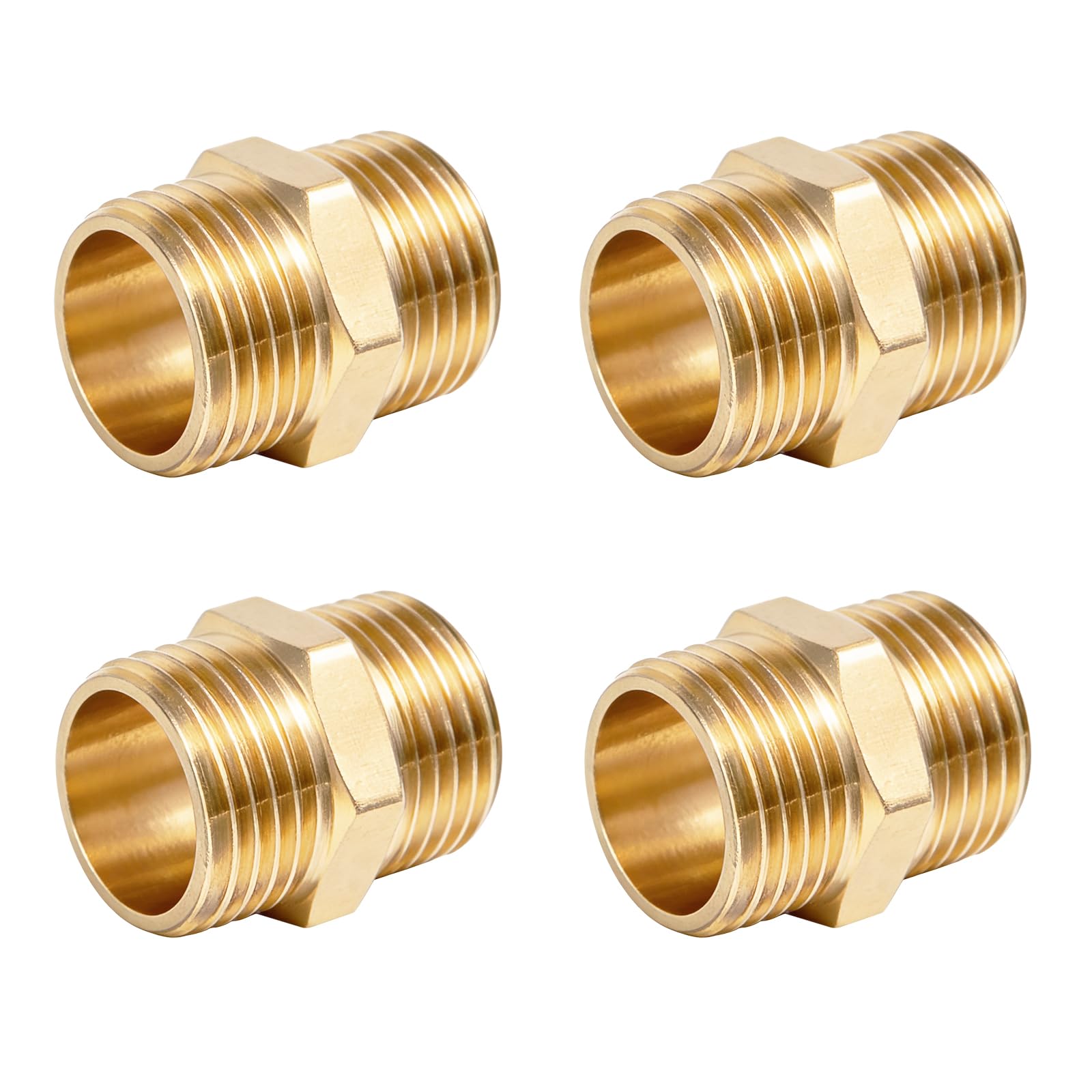 Doppelnippel 3/4 Zoll (Ø 30mm) Messing Außengewinde, 4 Stück Sechskant Doppelnippel AG/AG, Rohrverbindung Messingfitting für Heizung & Wasserleitungen