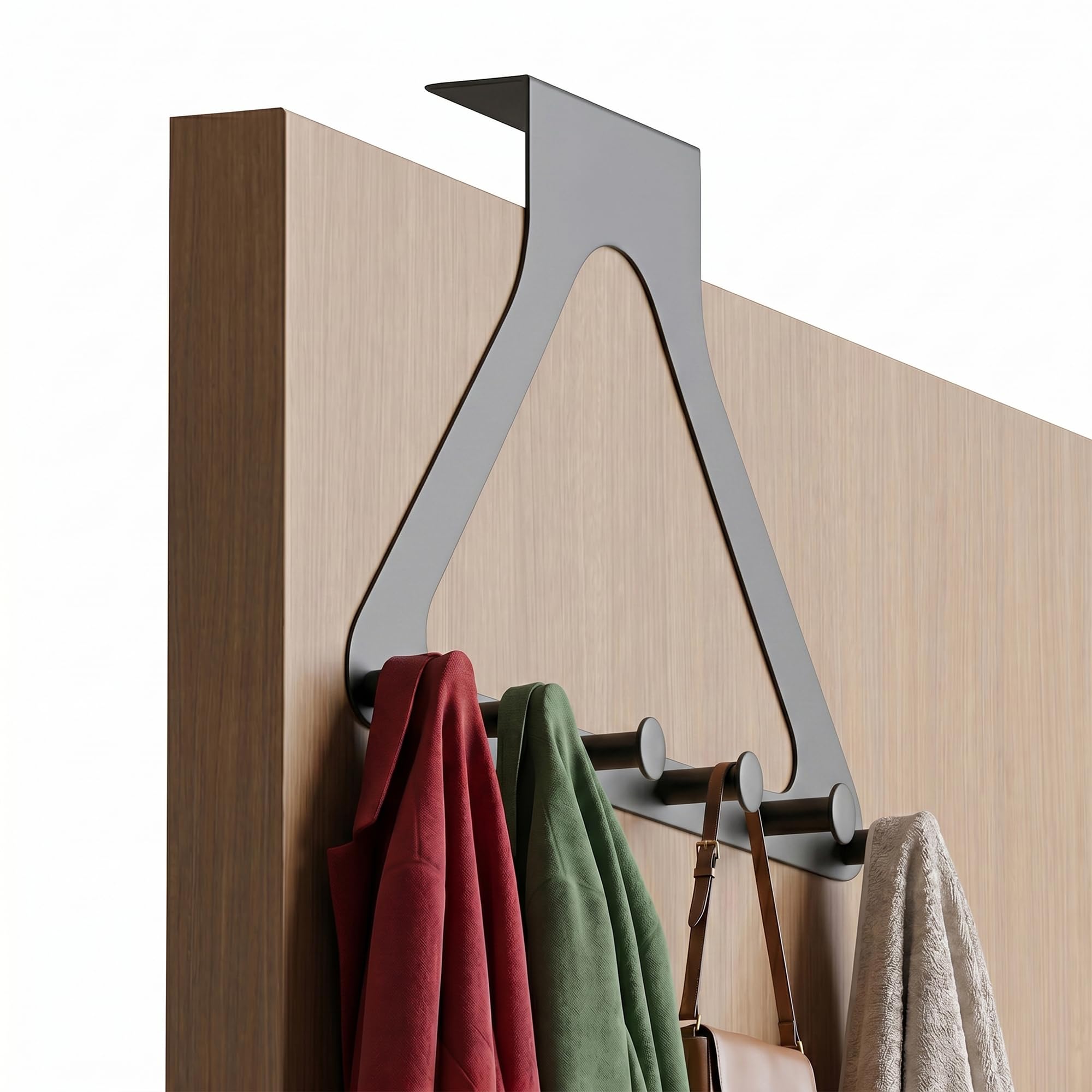 JOOM - Perchero para puerta sin perforación, con 6 ganchos para ropa, sombreros, perchas carteras, toallas, metal, adhesivo, silenciador para dormitorio, 1 unidad, gris