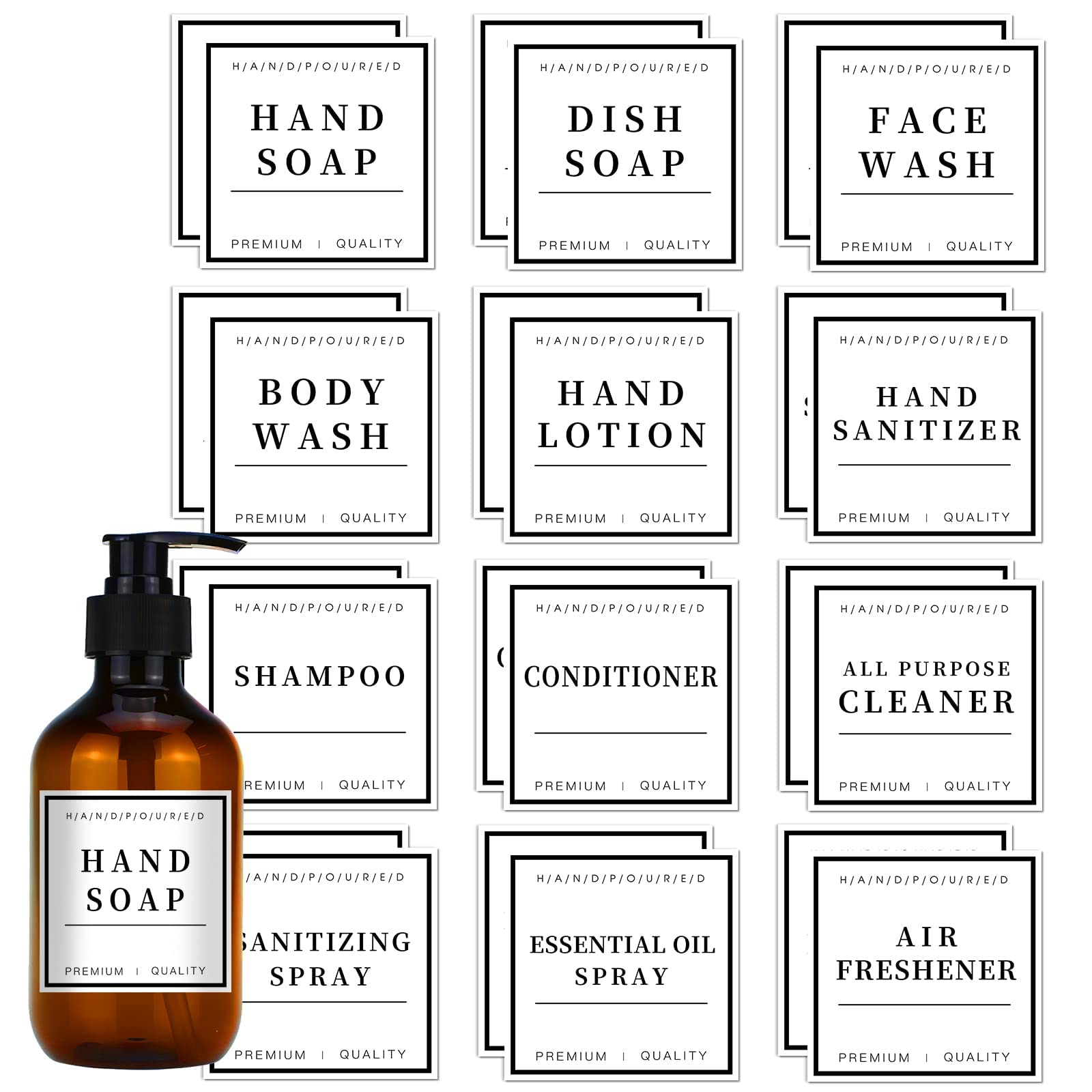 Waterproof Bottle Labels, Hand Soap Waterproof Label Stickers Durable Shampoo and Conditioner Bottle Labels Soap and Shampoo Waterproof Dispenser Tags for Glass or Plastic Bottles (WHITE*24PCS)