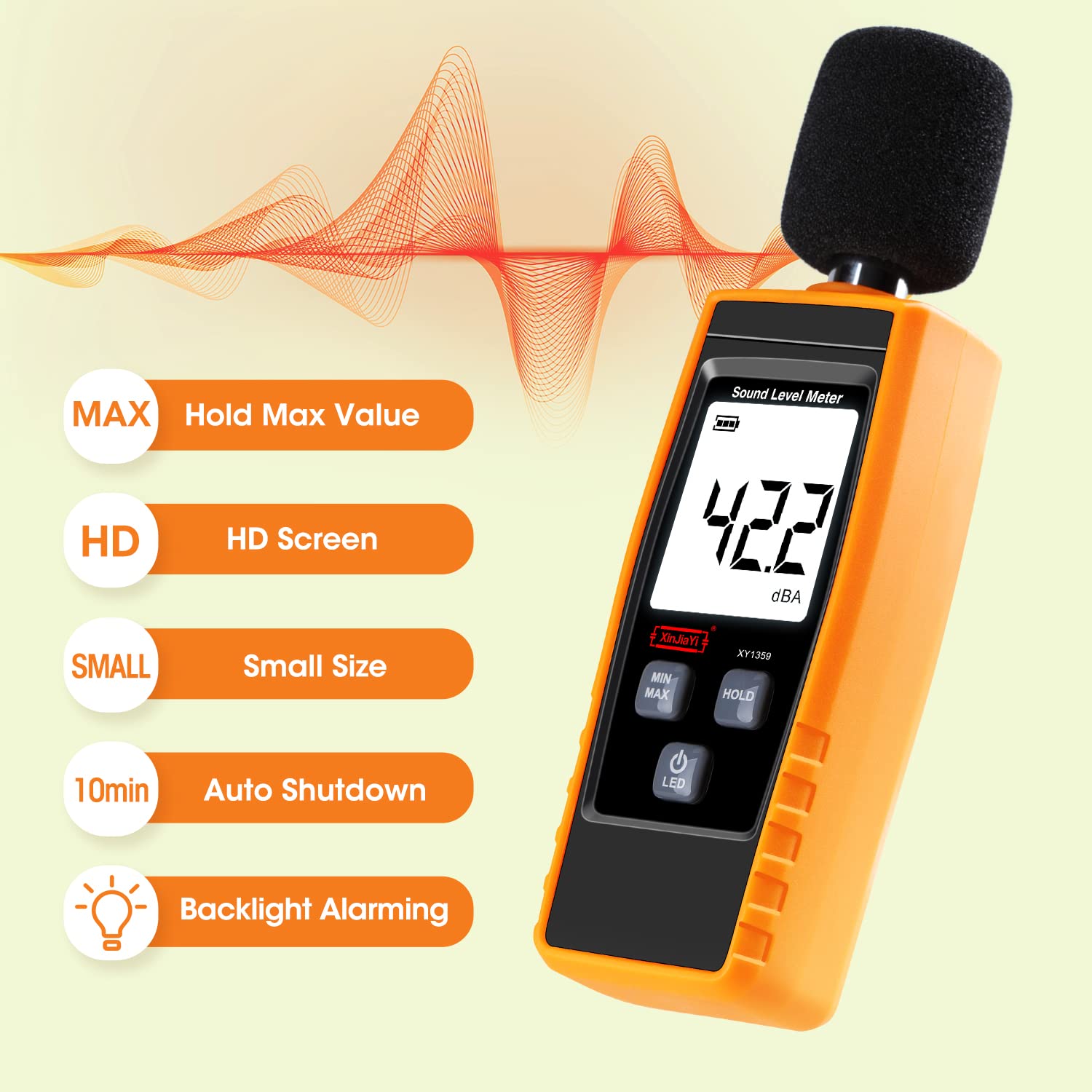 XinJiaYi Decibel Meter, Portable dB Meter (Sound Level Meter), Digital Noise Measuring Device, Range 30-130 dB(A) dB Meter - Image 4