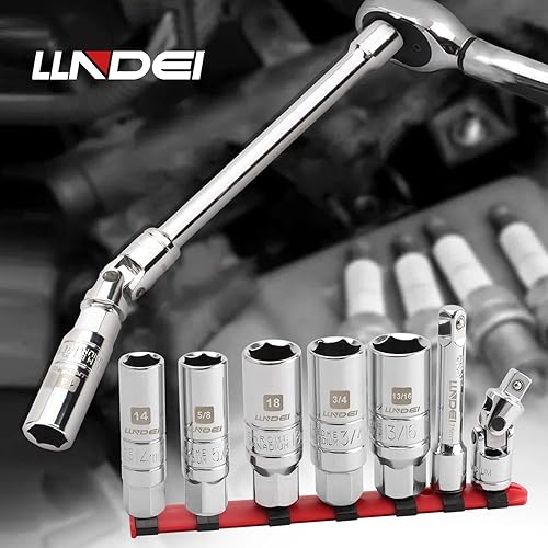 Miniatura 8 de LLNDEI Juego de enchufes de bujía de 38 pulgadas SAE y métricos, alta visibilidad de 6 puntos de acero CR-V, enchufes pulidos de espejo con anillos