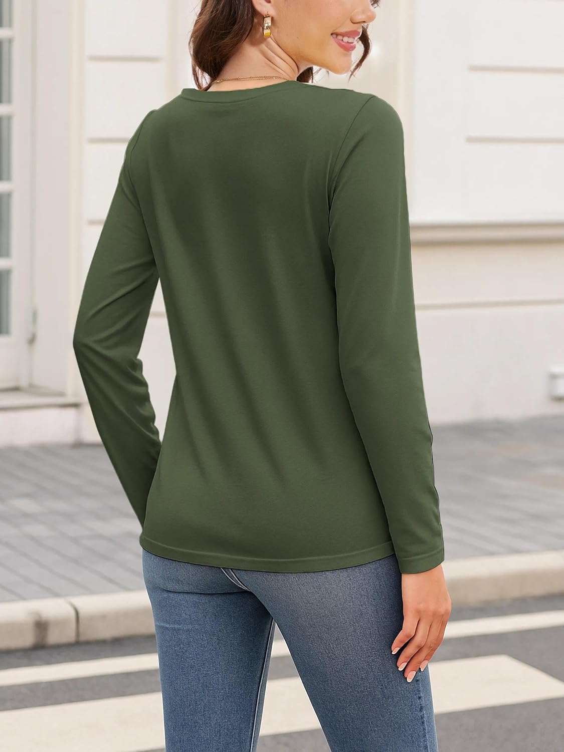 SMENG Womens Long Sleeve Shirt Cotton Blend Crewneck Basic Tops Soft UPF50+ Athleisure Tshirt - Image 3