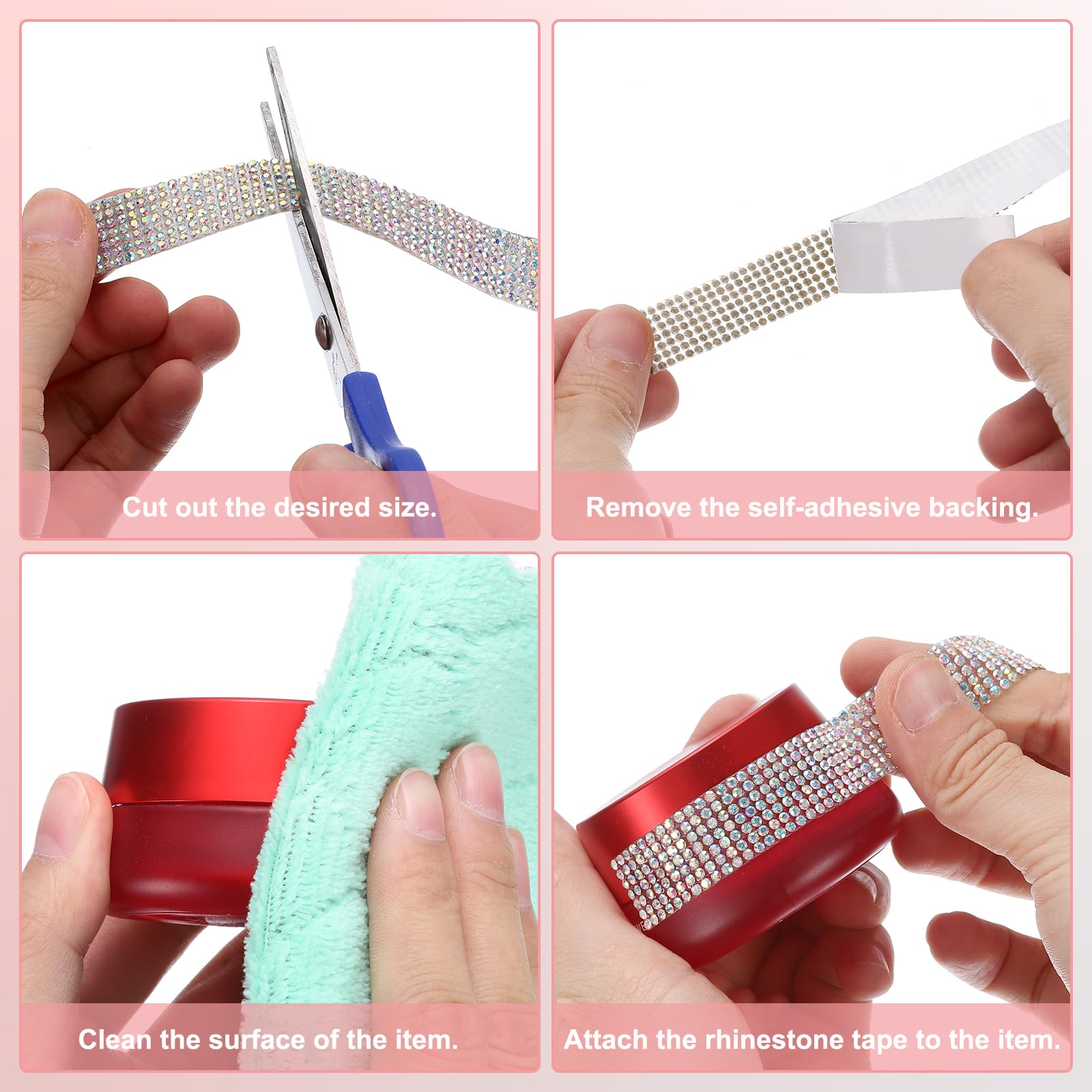 Prasacco 3 nastri autoadesivi strass nastro glitter fai da te te decorazione adesivi per abbigliamento, matrimonio, artigianato, fare regalo, oro