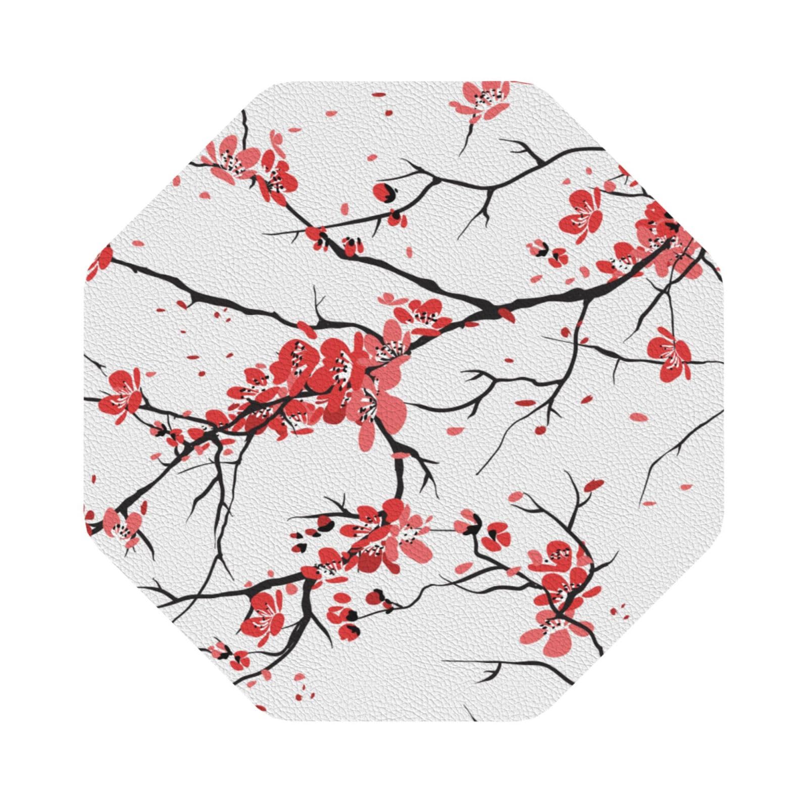 delicate cherry blossoms PU Leather Coasters Set of 6 Octagon Drink Coasters