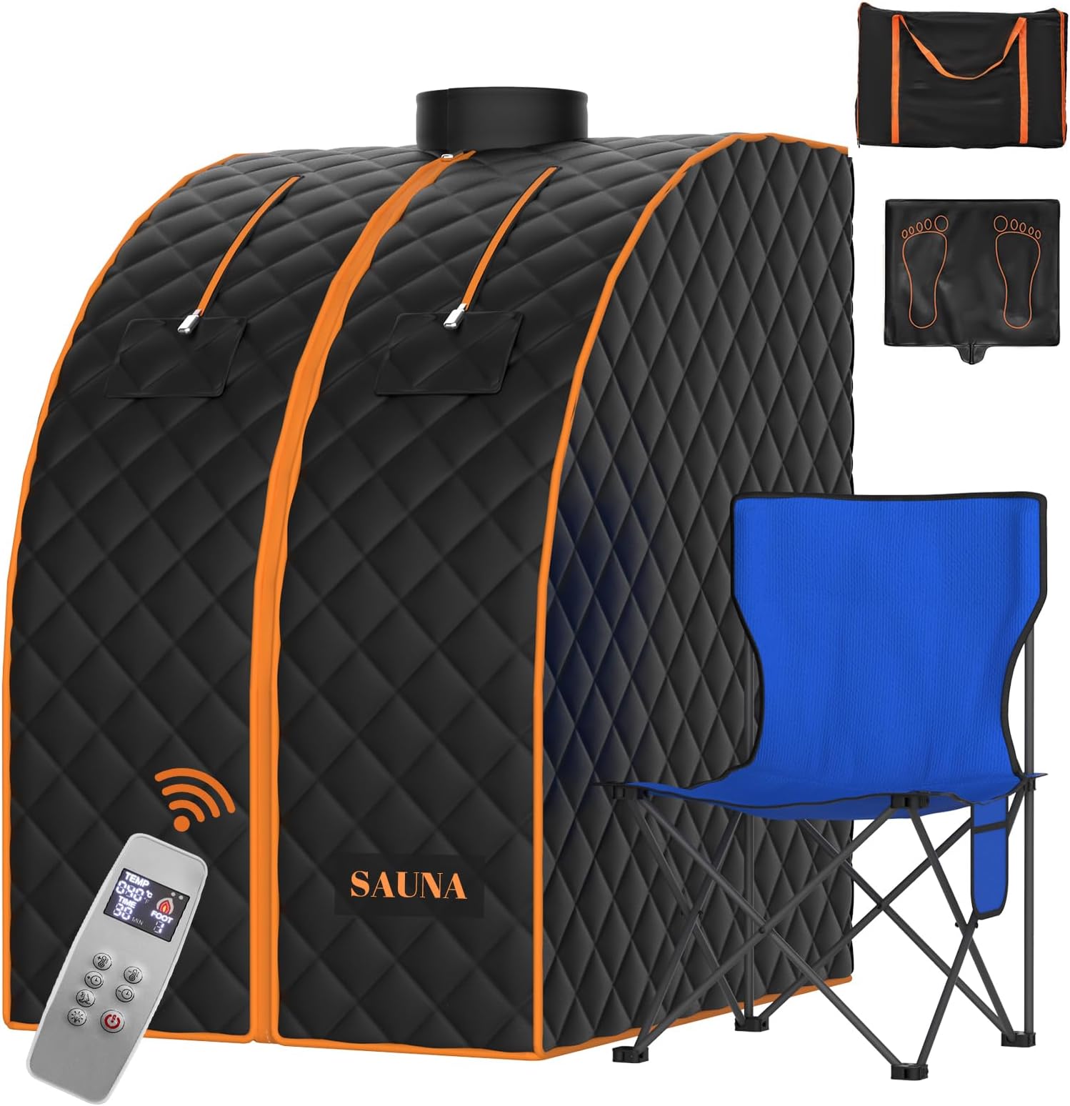Winking Portable Far Infrared Sauna Tent for Home, Personal Sauna Box with Temperature Remote Control, Chair, Absorbent Mat,Heated Foot Pad