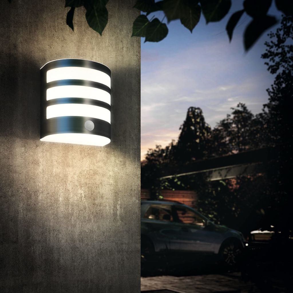 Philips LED Calgary Lampada da Parete per Esterni a LED con Sensore di Movimento, Acciaio Inox