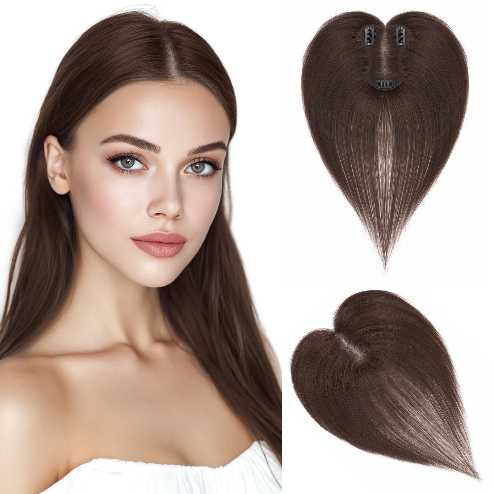 Rich Choices Hair Toppers for Thinning Hair Women Real Hair 8 * 11cm Silk Base Human Hair Topper Short Hairpieces Clip in Straight Remy