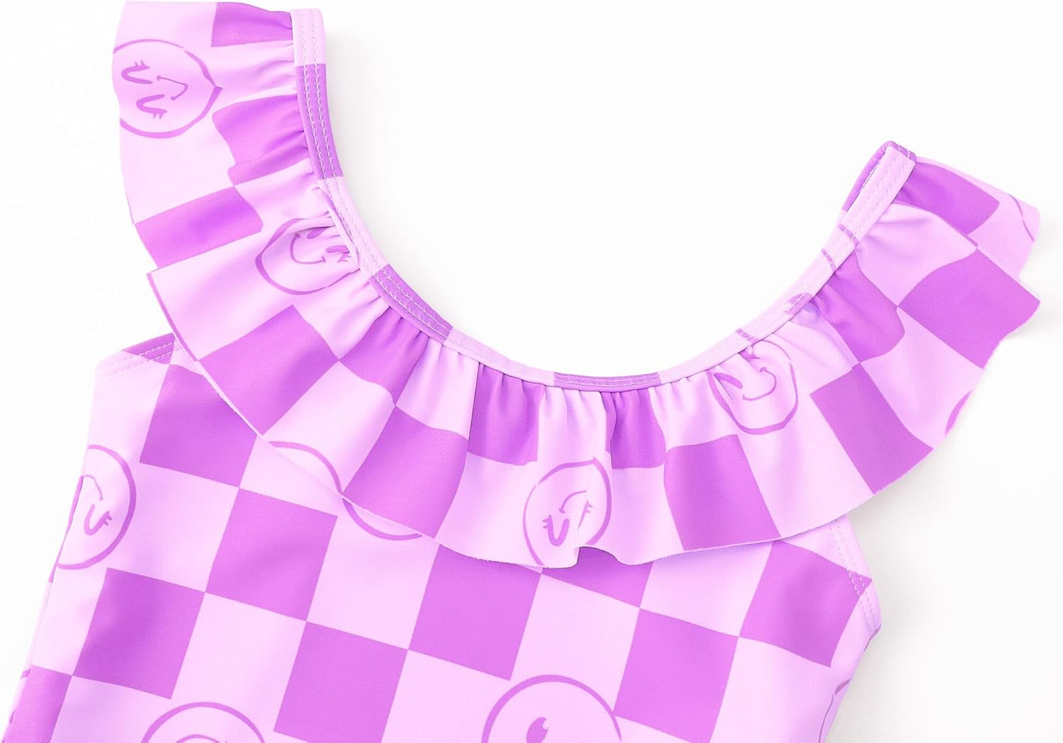Girls One Piece Swimsuit - Adjustable Strap, Checked Face & Mermaid Print Toddler Ruffle Bathing Suit Size 2T-10 4 1pc Purple Checker Face image 3 of 6 B0DWMPJQTJ