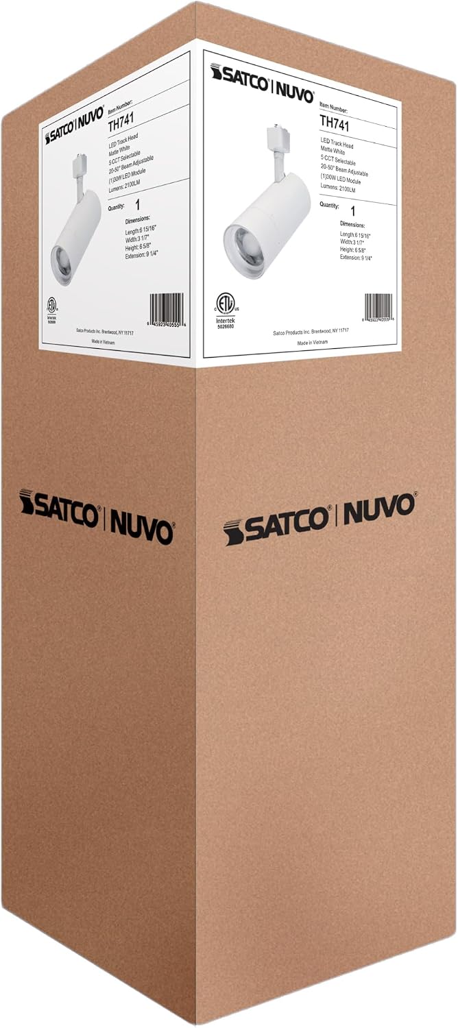 Nuvo TH741 30W LED Track Head, 20-50 Degree Adjustable Beam Spread, CCT Selectable, White